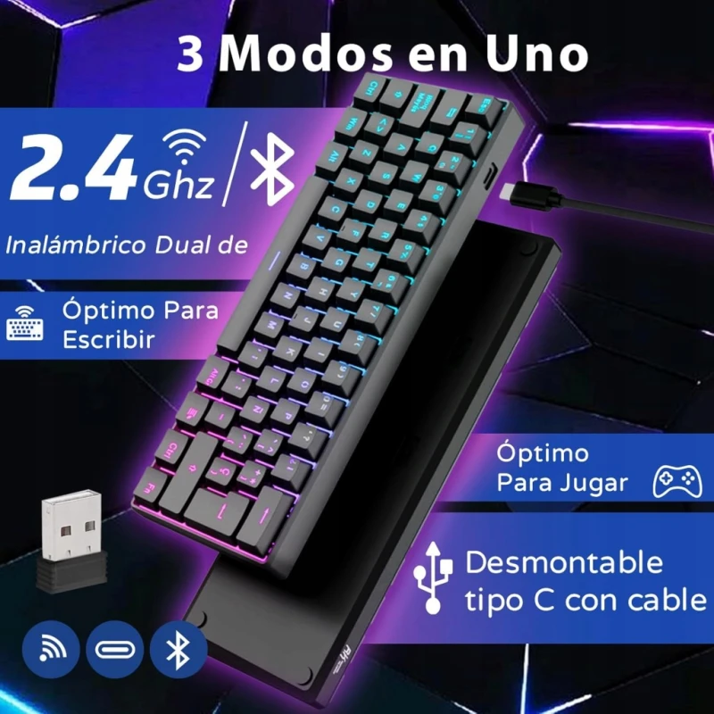 RK Royal Kludge RK61 klawiatura mechaniczna 60% RGB układ hiszpański qwerty