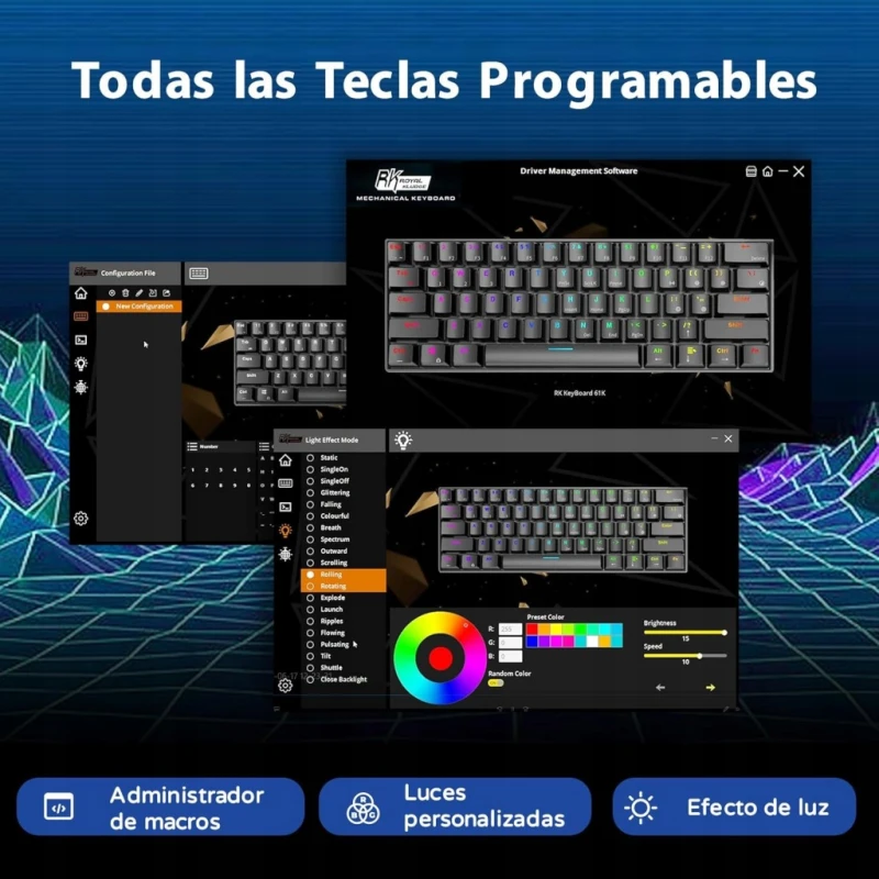 RK Royal Kludge RK61 klawiatura mechaniczna 60% RGB układ hiszpański qwerty