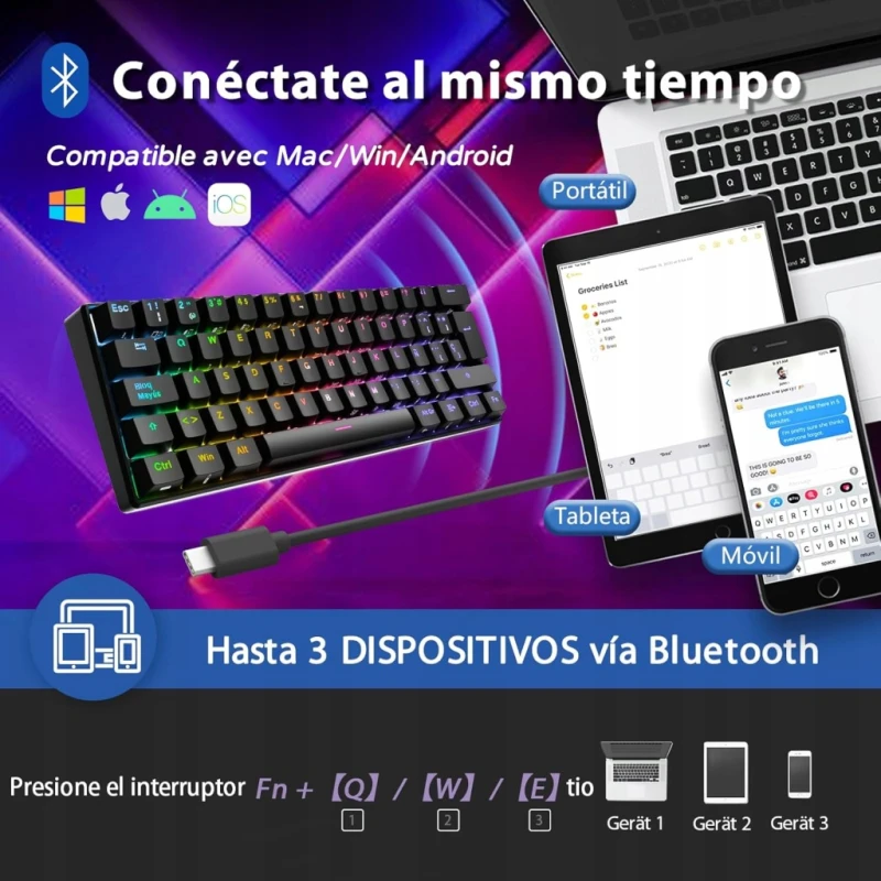 RK Royal Kludge RK61 klawiatura mechaniczna 60% RGB układ hiszpański qwerty