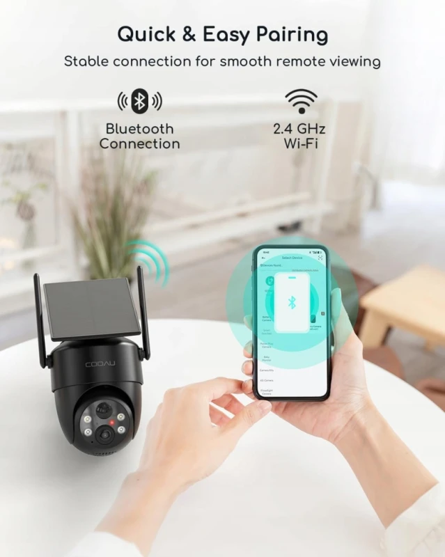 COOAU solarna kamera zewnętrzna 2K WiFi 360° PTZ IP66 AI z aplikacją