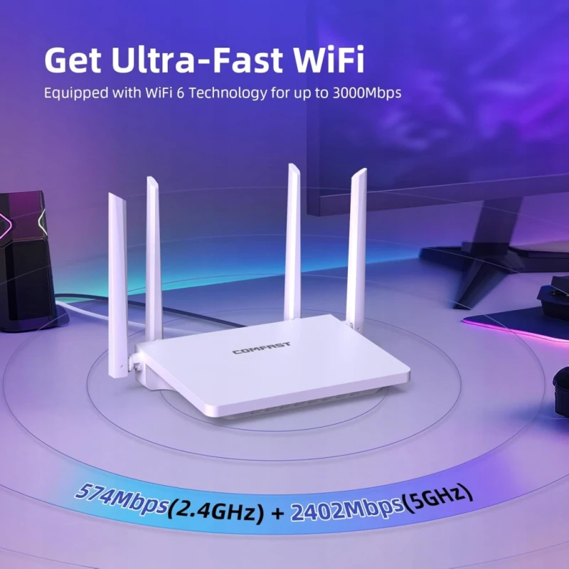 Comfast AX3000 router WiFi 6 dwupasmowy Gigabit EasyMesh, 4 x 5 dBi