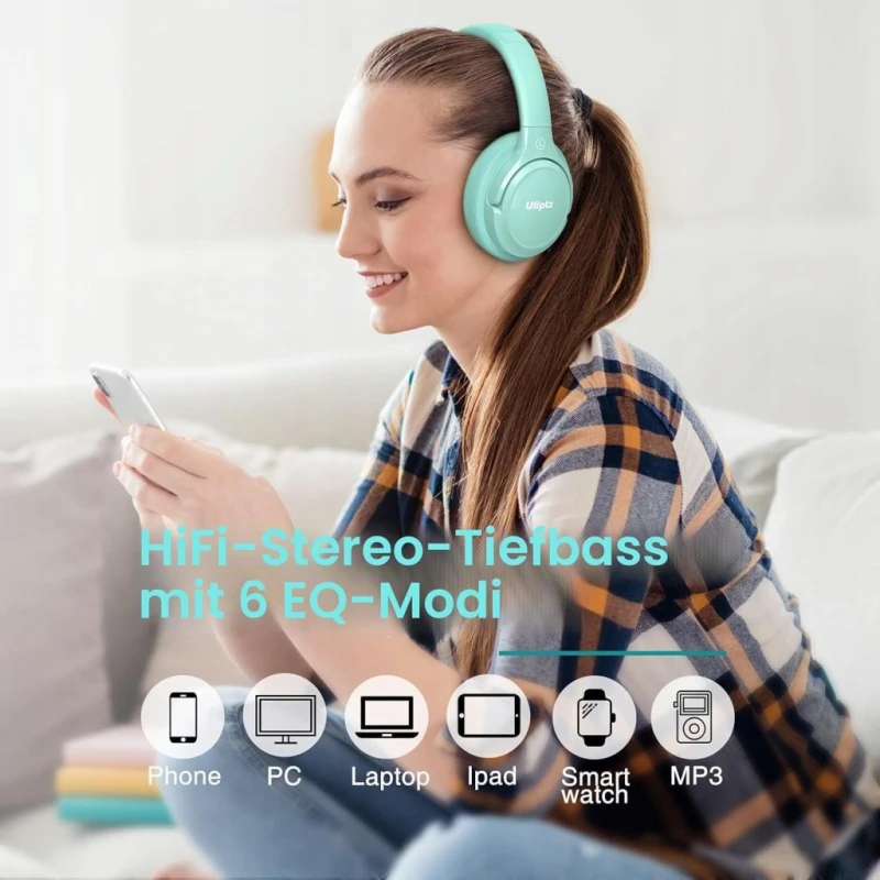 Uliptz bezprzewodowe słuchawki Bluetooth 5.3 HiFi 65 h z mikrofonem i EQ