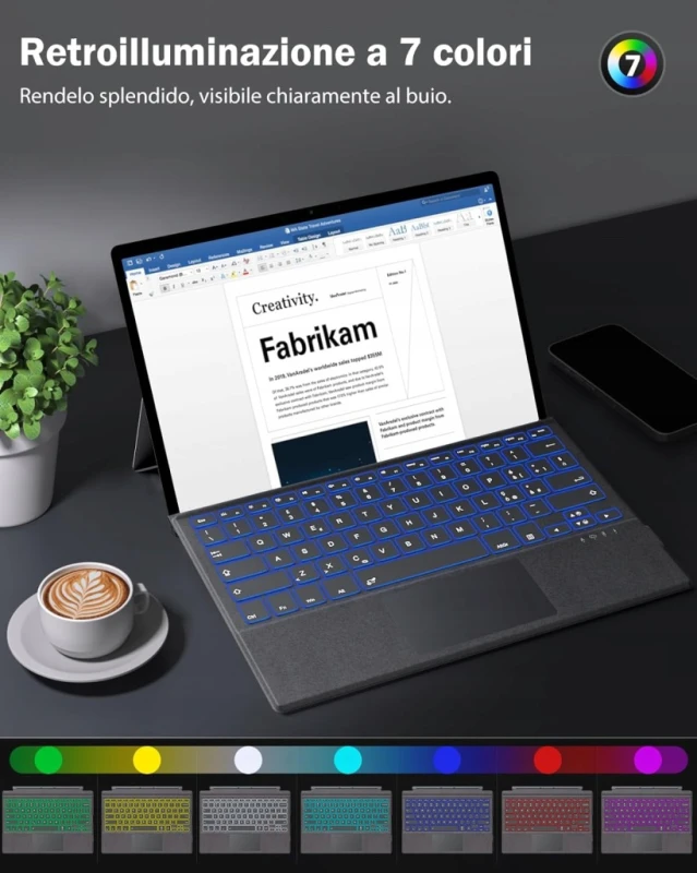 Klawiatura Bluetooth MoKo do Surface Pro 3–7+ z touchpadem, Włoskie QWERTY