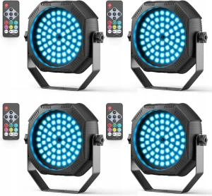 Zestaw 4 mini reflektorów scenicznych LED PAR RGB z akumulatorem i pilotem