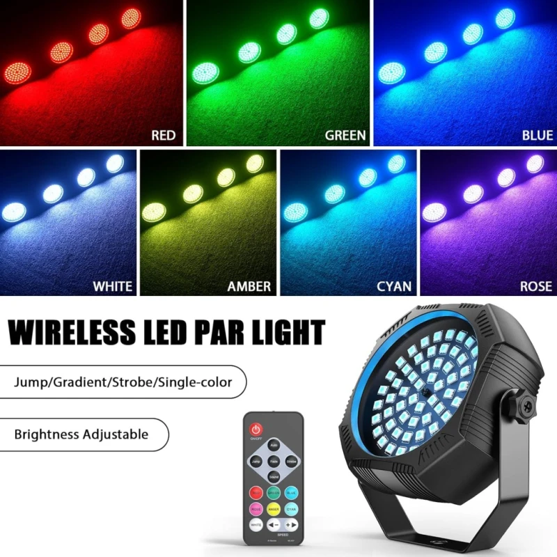 Zestaw 4 mini reflektorów scenicznych LED PAR RGB z akumulatorem i pilotem