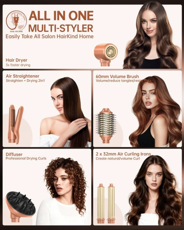 WeBeauty Multistyler 6w1 – suszarka do włosów z lokówką i szczotką jonową