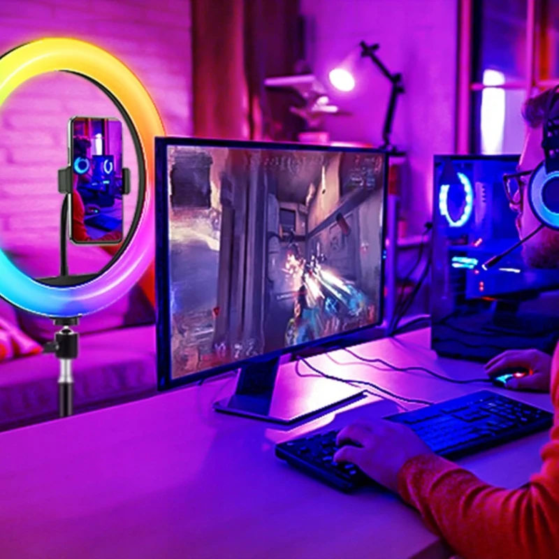 Lampa pierścieniowa LED GerTong 11,5" RGB ze statywem i pilotem