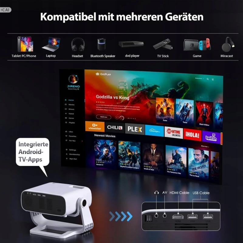 Projektor smart Wielio Full HD 1080p Android 11 WiFi 6 Bluetooth 5.2