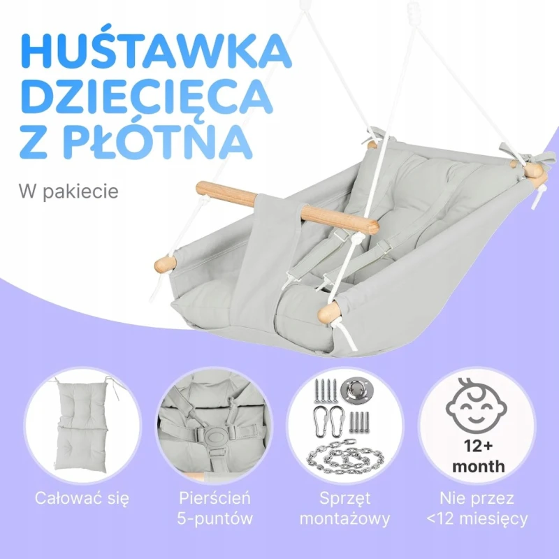 CaTeam huśtawka dla dziecka 12 mies.–4 lata z pasem 5-punktowym