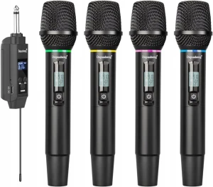 Depusheng DPS-S4 zestaw 4 mikrofonów bezprzewodowych UHF RGB z odbiornikiem