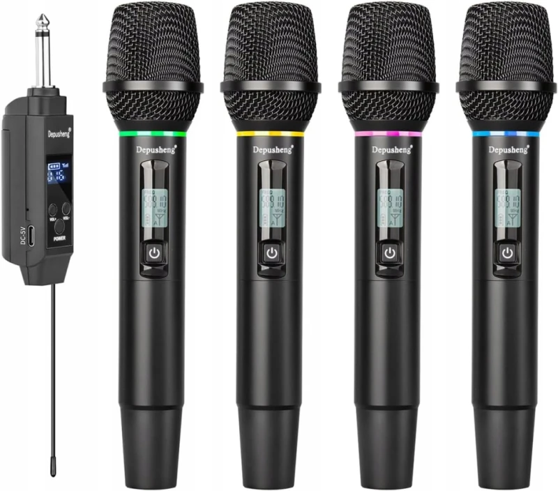Depusheng DPS-S4 zestaw 4 mikrofonów bezprzewodowych UHF RGB z odbiornikiem