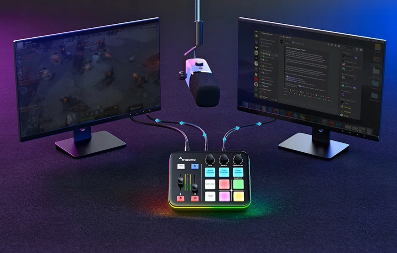 Maono Caster G1 Neo mikser audio RGB XLR 48V do streamingu
