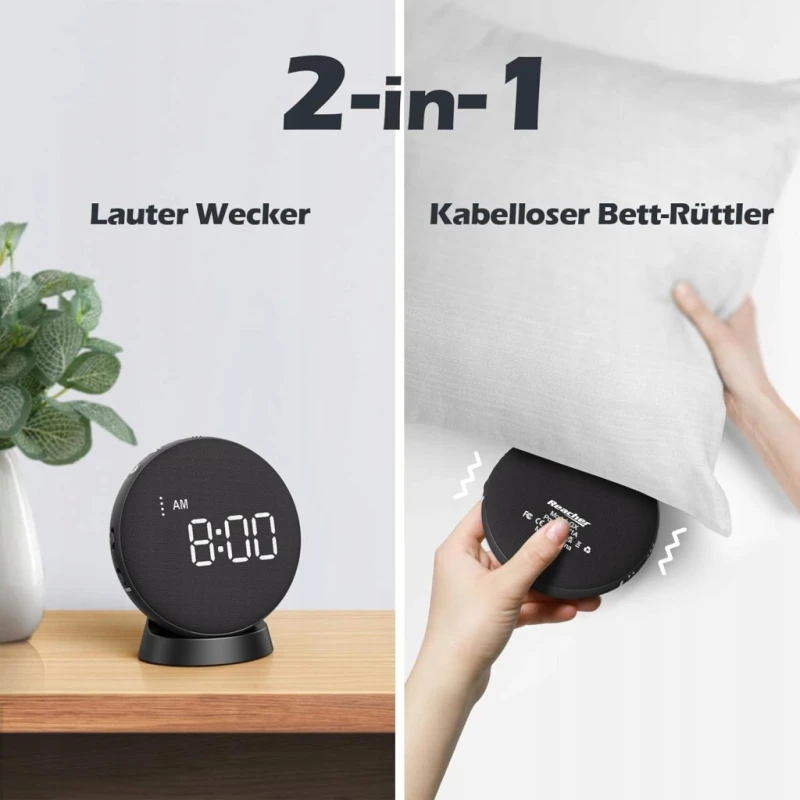 Reacher budzik wibracyjny i dźwiękowy 104 dB dla osób głęboko śpiących