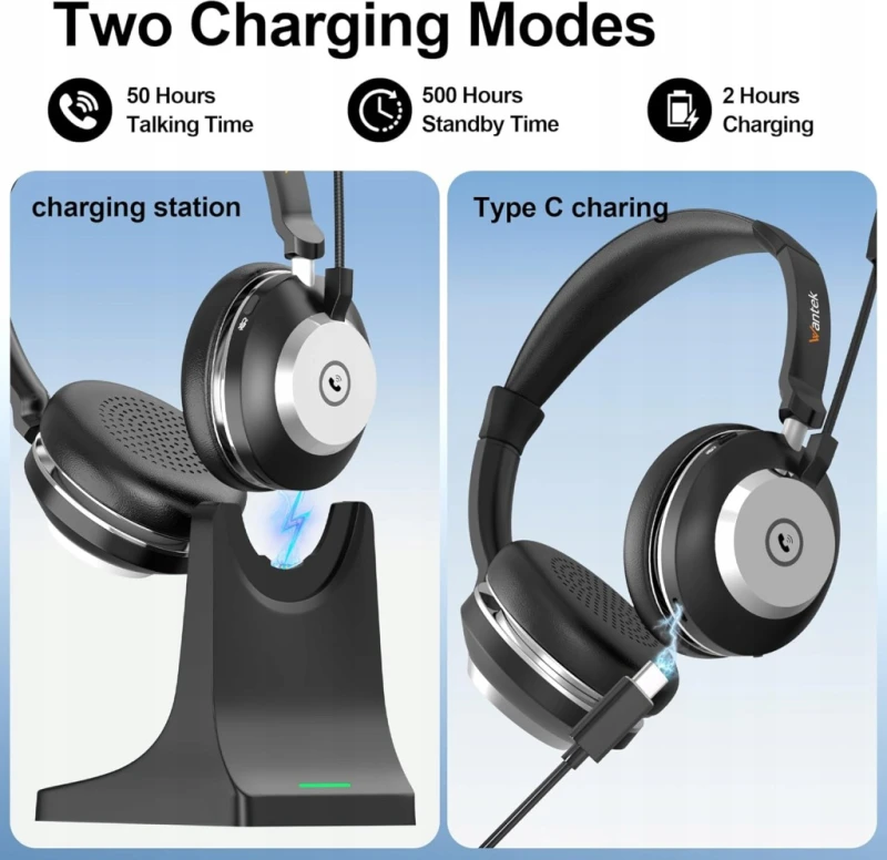 Wantek 882BT zestaw słuchawkowy Bluetooth z mikrofonem i adapterem USB