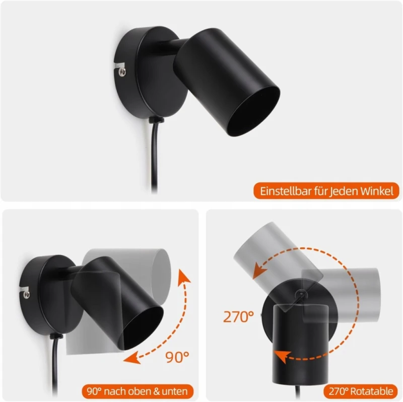 da LIGHT lampka ścienna GU10 z wtyczką czarna retro 230 V