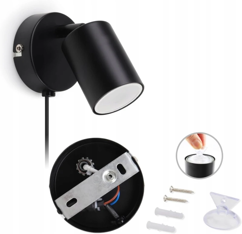 da LIGHT lampka ścienna GU10 z wtyczką czarna retro 230 V