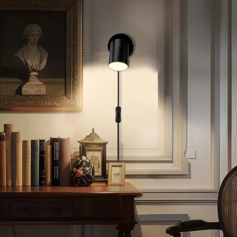da LIGHT lampka ścienna GU10 z wtyczką czarna retro 230 V