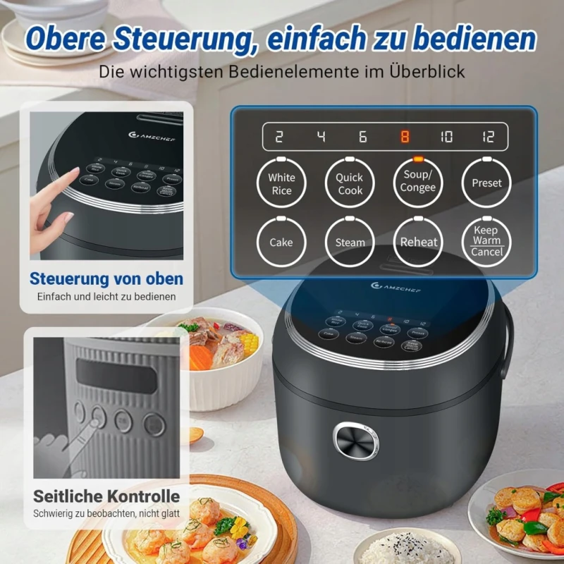 Ryżowar Amzchef Mini szybkowar do ryżu 4L 860W, 7 programów