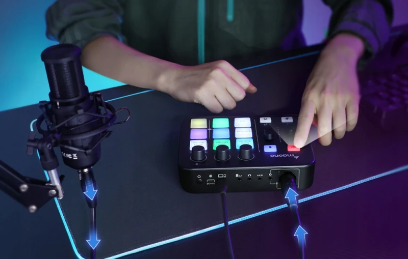 Maono Caster G1 Neo mikser audio RGB XLR 48V do streamingu