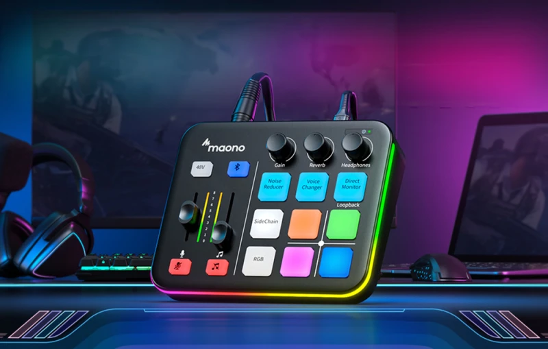 Maono Caster G1 Neo mikser audio RGB XLR 48V do streamingu