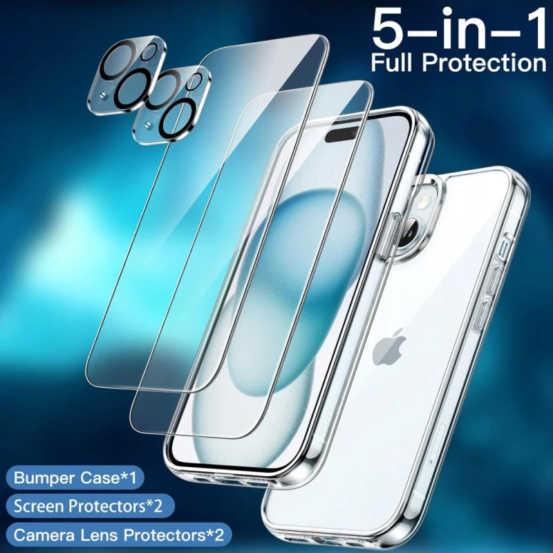 JETech etui 5w1 do iPhone 15 Plus + 2 szkła i osłony aparatu