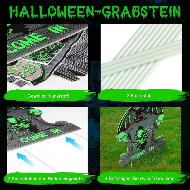 Dekoracja Halloween 6 świecących nagrobków + 10 LED do ogrodu- Chaohua