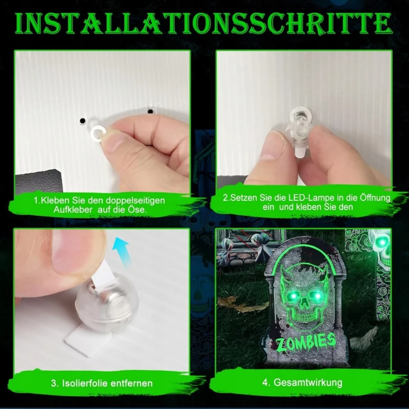 Dekoracja Halloween 6 świecących nagrobków + 10 LED do ogrodu- Chaohua