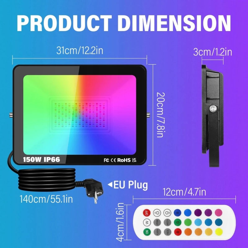 Rigidon 2x150W reflektor zewnętrzny LED RGB IP66 Alikacja Surplife – 300W
