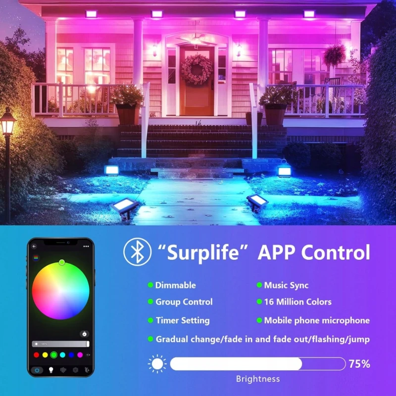 Rigidon 2x150W reflektor zewnętrzny LED RGB IP66 Alikacja Surplife – 300W