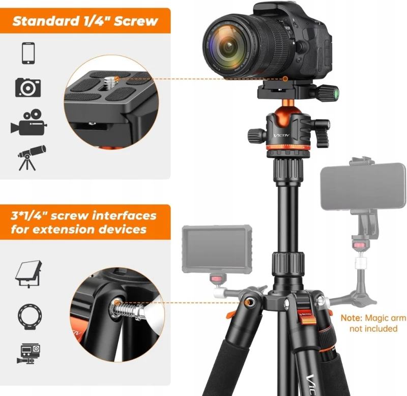 Victiv statyw do aparatu, telefonu 200 cm, tripod, monopod 360° udźwig 8 kg