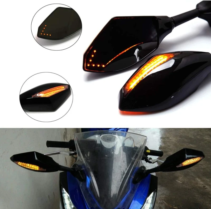 Lusterka motocyklowe LED kierunkowskazy CBR GSXR YZF czarne, Miss Moly