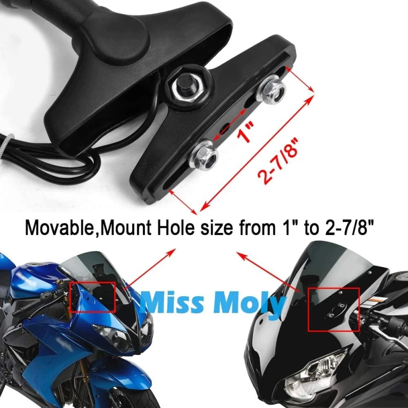 Lusterka motocyklowe LED kierunkowskazy CBR GSXR YZF czarne, Miss Moly