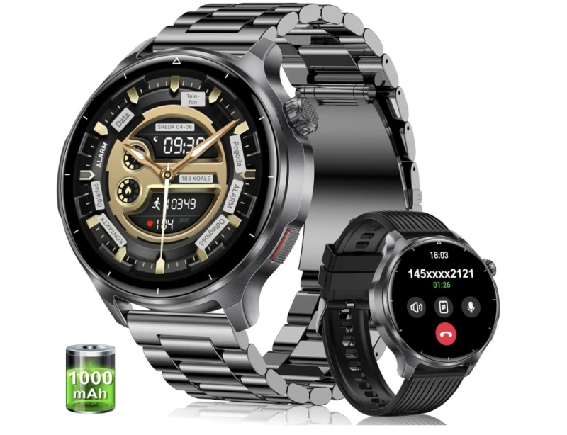 Smartwatch męski 1,52" HD Bluetooth 1000 mAh IP68 + 2 paski- Fitdafit