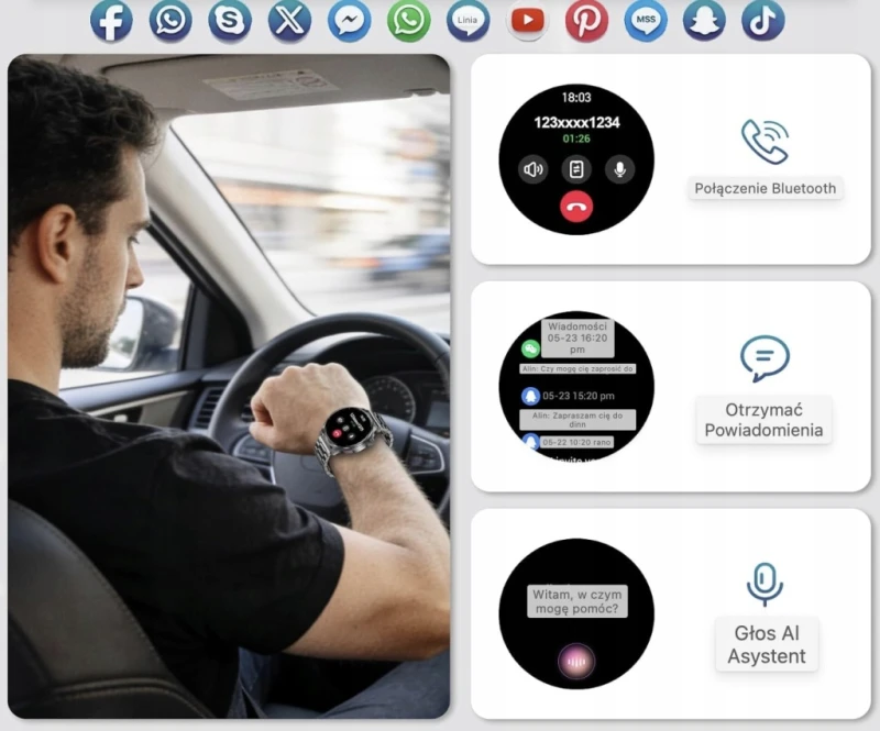 Smartwatch męski 1,52" HD Bluetooth 1000 mAh IP68 + 2 paski- Fitdafit