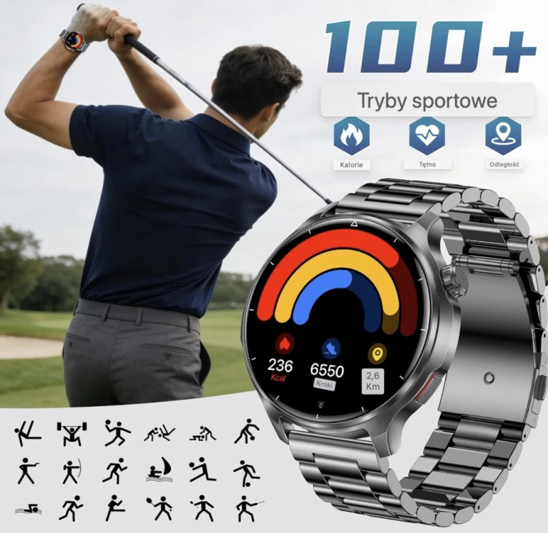 Smartwatch męski 1,52" HD Bluetooth 1000 mAh IP68 + 2 paski- Fitdafit