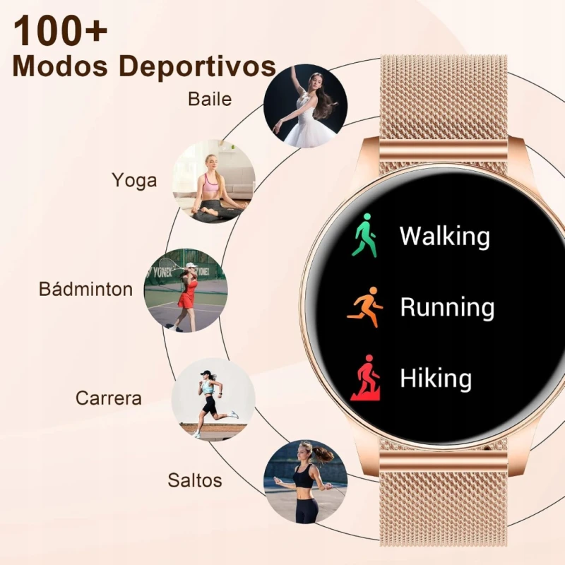 Smartwatch damski 1,27" HD Bluetooth IP68 + 3 paski, rozmowy, Fitdafit