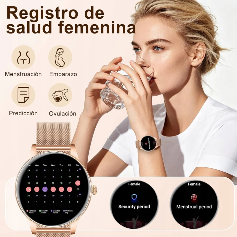Smartwatch damski 1,27" HD Bluetooth IP68 + 3 paski, rozmowy, Fitdafit