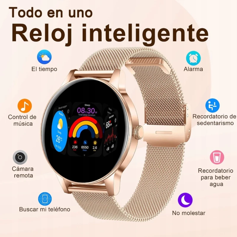 Smartwatch damski 1,27" HD Bluetooth IP68 + 3 paski, rozmowy, Fitdafit