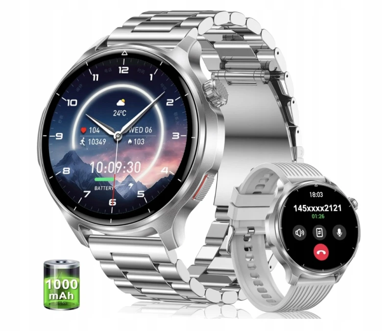 Smartwatch męski 1,52" Bluetooth 1000 mAh IP68 + 2 paski- Fitdafit