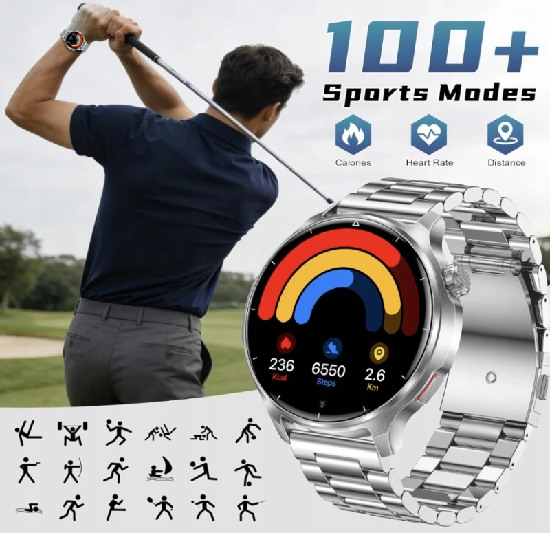 Smartwatch męski 1,52" Bluetooth 1000 mAh IP68 + 2 paski- Fitdafit