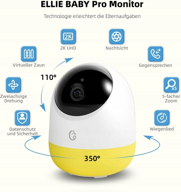 Ellie Baby niania elektroniczna 2K 5" bez WiFi 6000 mAh + 32 GB