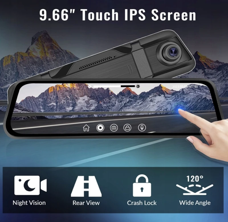Kamera samochodowa lusterko 9,66" 1080p przód + tył G-sensor