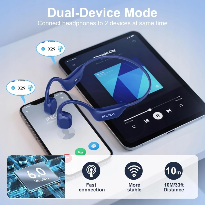 Ifecco słuchawki kostne Bluetooth 6.0 IP67 do sportu