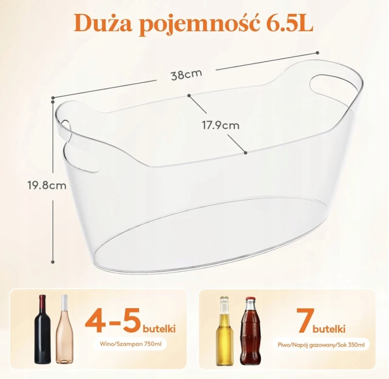 Lifewit 2x wiadro na lód 6,5 l do wina szampana piwa + łyżka