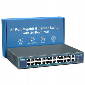YuanLey Gigabit PoE switch 27 portów 400 W 2x uplink SFP VLAN rack