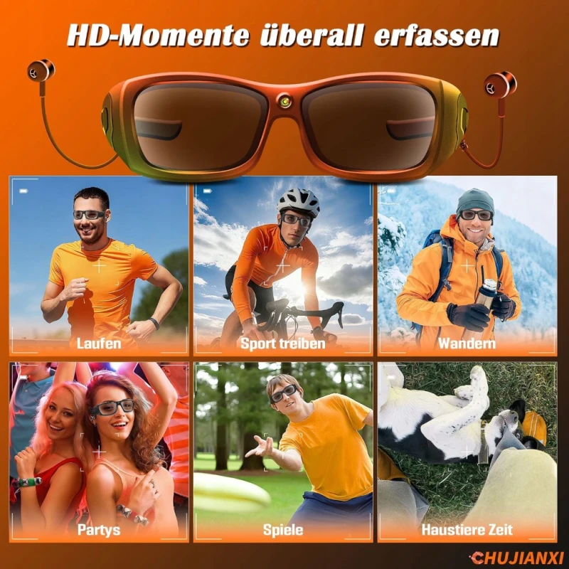 Okulary z kamerą 1080p Bluetooth 5.0 UV400 obsługa kart TF do 128 GB