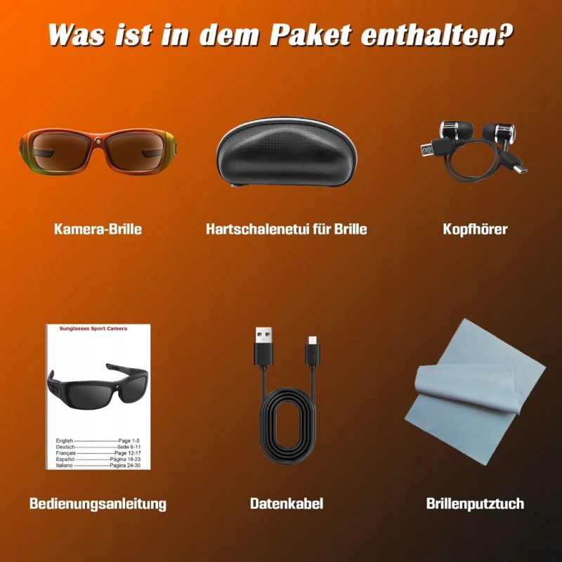 Okulary z kamerą 1080p Bluetooth 5.0 UV400 obsługa kart TF do 128 GB