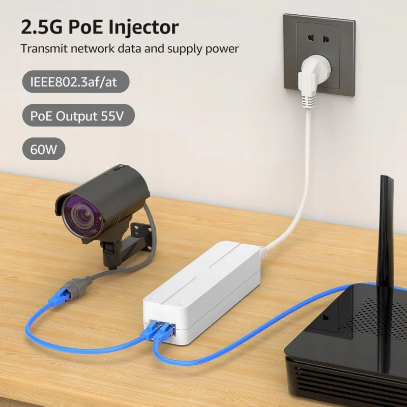YuanLey injector PoE 60 W 802.3bt/at/af Ethernet 2.5G