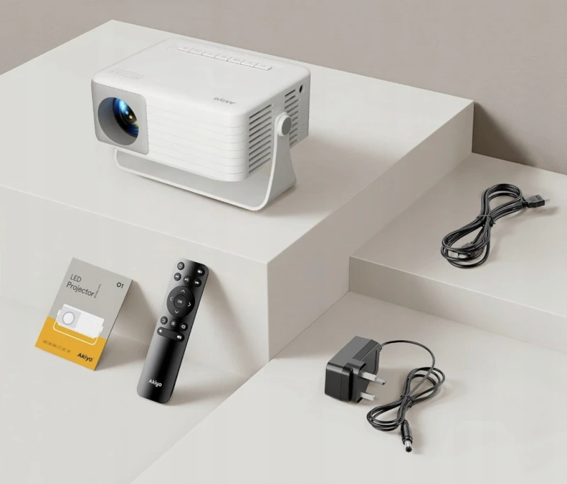 AKIYO O1 mini projektor 720p obsługa 1080p statyw 360° 8000 lm