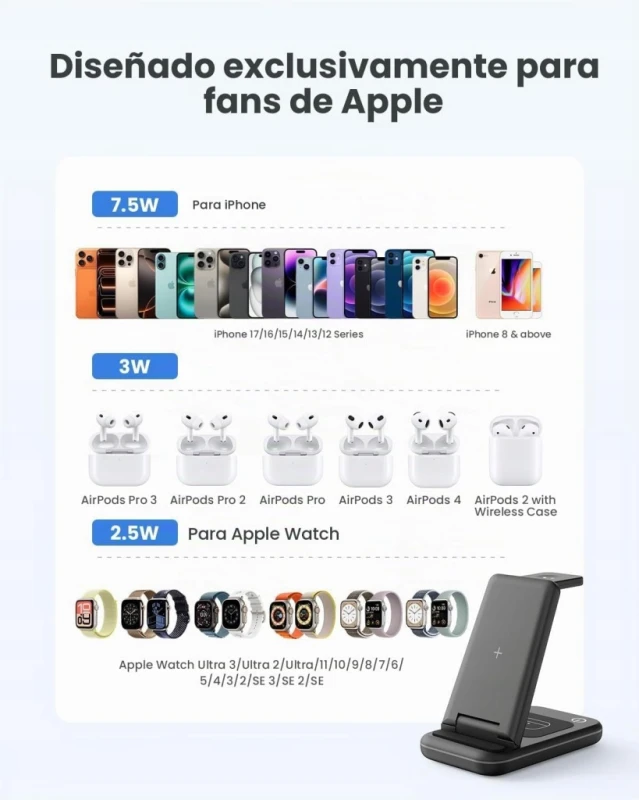 JoyGeek ładowarka bezprzewodowa 3 w 1 składana Apple czarna